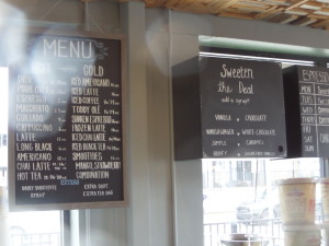 Oak Lawn Coffee menu board