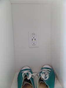 Speaking of electronic, why yes, that IS an outlet to charge your phone inside the locker while you are getting your sweat on!