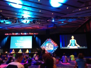 Tara Stiles led one of the showcase workouts and BlogFest attendees got their yoga on--complete with mats from Reebok