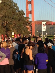 Running is very popular in the Presidio, Chrissy Field, and oh yeah, we have a bridge. (Picture of the starting line for Run 10 Feed 10 2014)