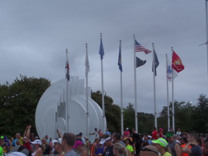 Rain clouds and wind at the Veteran's Memorial (aka group photo meet-up spot for every running group)