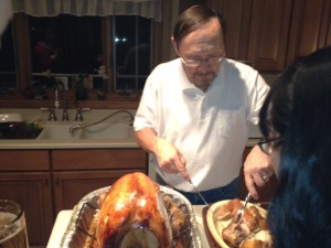 Traditionally, it has been Dad's job to cook and carve the turkey.