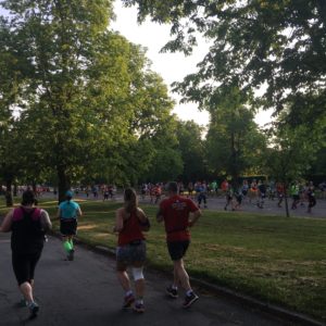 Running through one of the beautiful Buffalo neighborhoods in the first half of the half