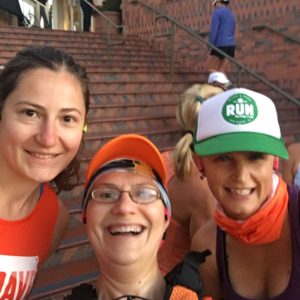 Members of the BibRave Pro team goofing around pre-race. (You can tell which one of us is the old lady who hasn't mastered selfies.)