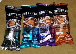 four different flavors of Be Better protein crunch bars, one of the BlofgFest snacks