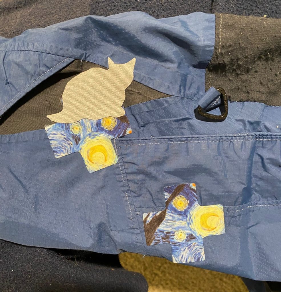 Jacket patched with NoSo patches